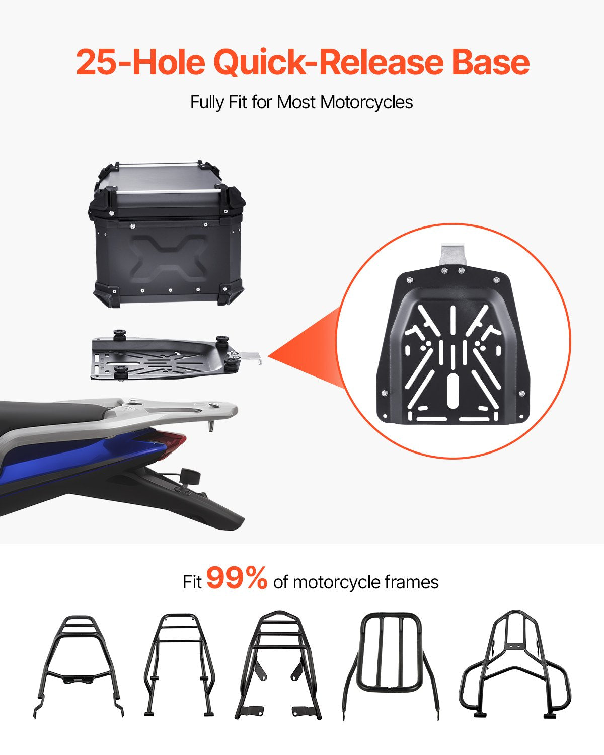 VEVOR 65L Motorcycle Top Case Universal Motorbike Tail Box with Leather Lining