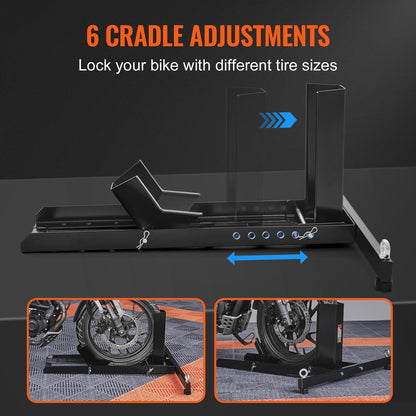 Heavy-Duty Steel Motorcycle Wheel Chock, 816.5 kg Capacity, Adjustable Stand
