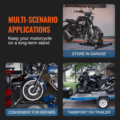 Heavy-Duty Steel Motorcycle Wheel Chock, 816.5 kg Capacity, Adjustable Stand