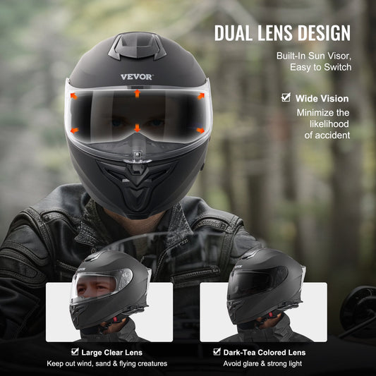 Full Face Motocross Helmet with Bluetooth Slot and Sunshade Lens, Size XL