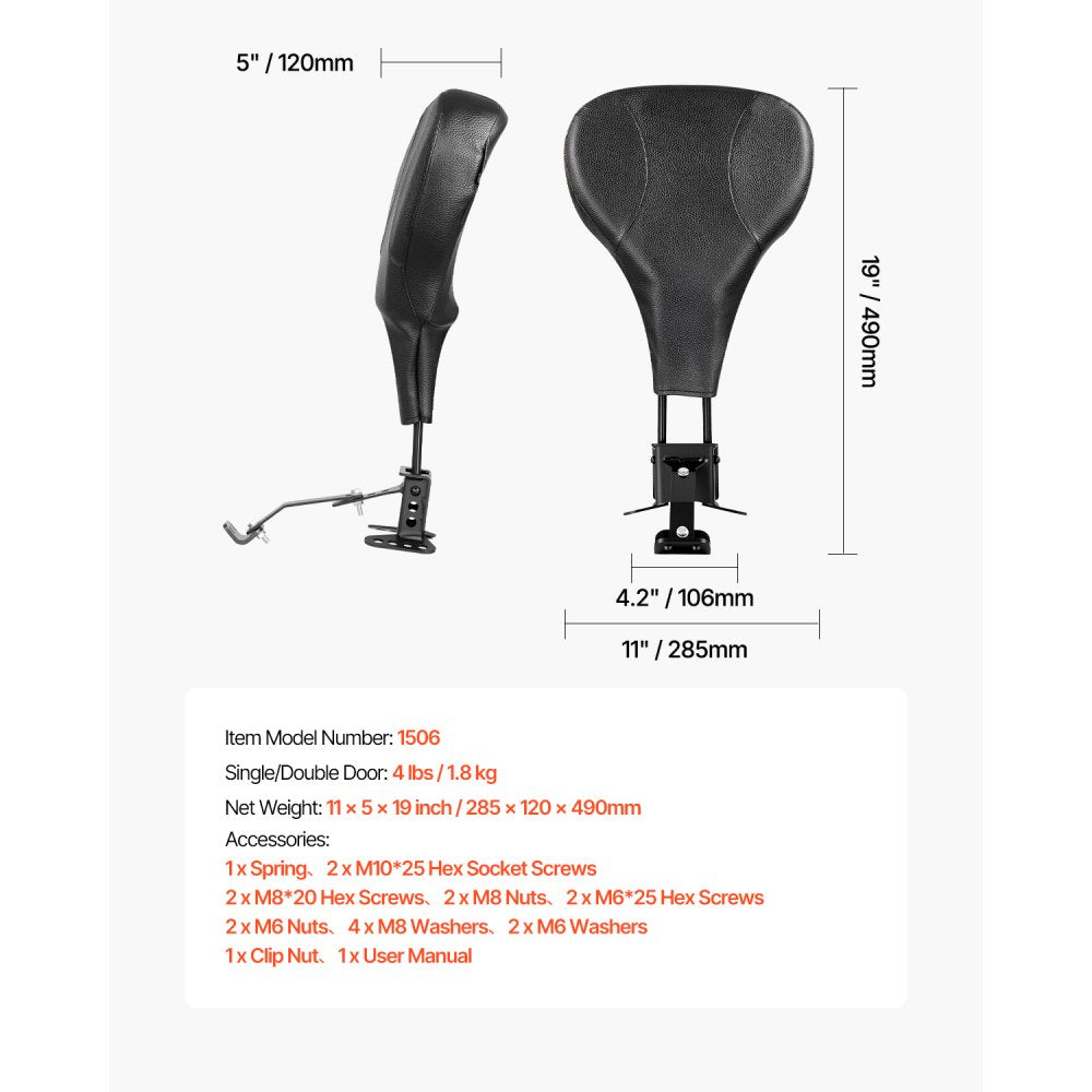 VEVOR Motorcycle Rider Backrest Sissy Bar for Harley Touring Models 2009-2024