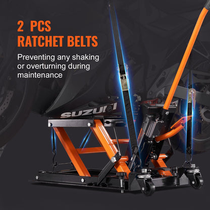 Hydraulic Motorcycle Jack with 0.7 Ton Capacity and Safety Lock, 120-385 mm Range