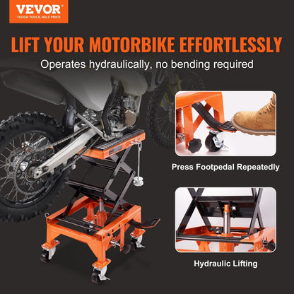 Hydraulic Motorcycle Lift Table, 158 kg Capacity, 0.35-0.91 m Lifting Range