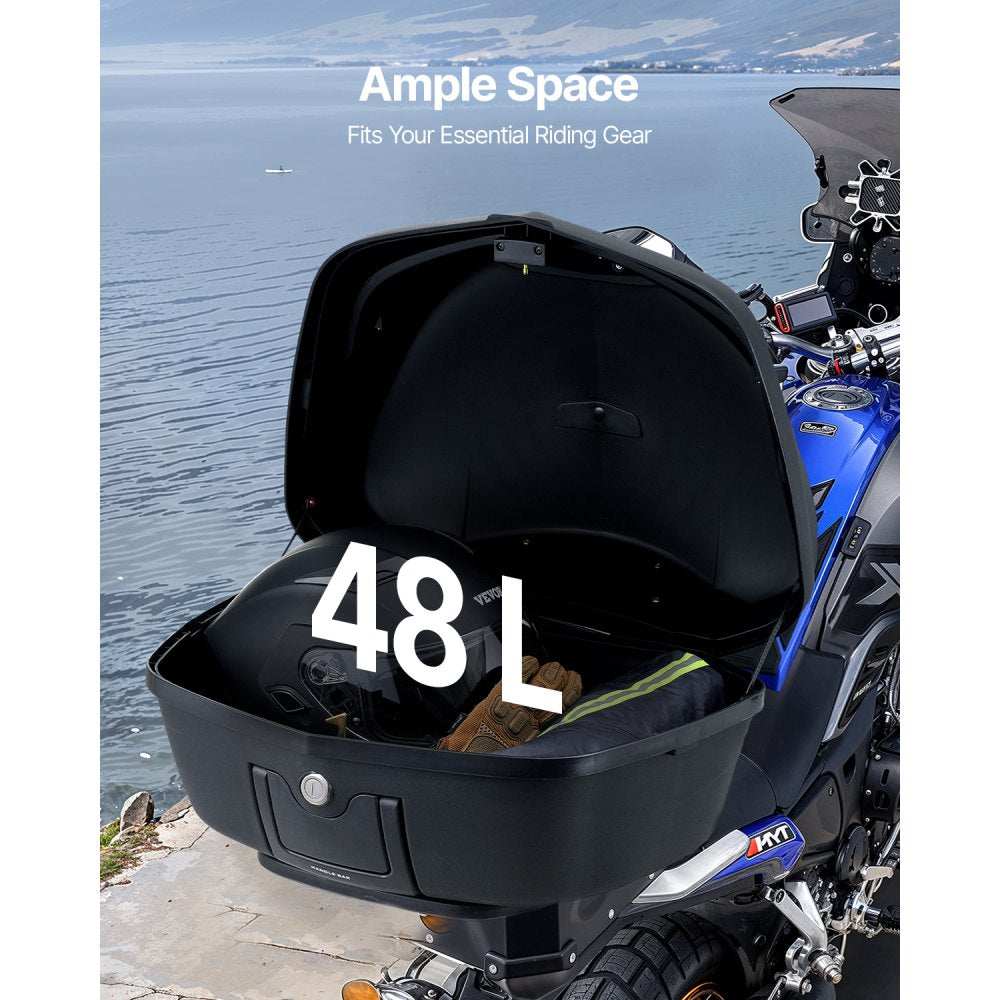 VEVOR 48L Motorcycle Top Case Universal Motorbike Tail with Reflective Panel