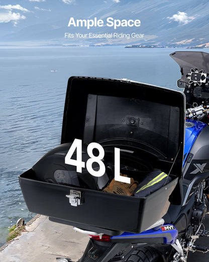 48L Motorbike Tail Case with Reflective Panel and Steel Rack - Universal Fit
