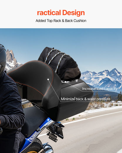 48L Motorbike Tail Case with Reflective Panel and Steel Rack - Universal Fit