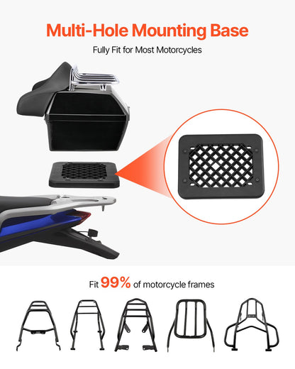 VEVOR 48L Motorcycle Top Case Universal Motorbike Tail with Reflective Panel