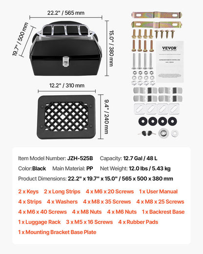 48L Motorbike Tail Case with Reflective Panel and Steel Rack - Universal Fit
