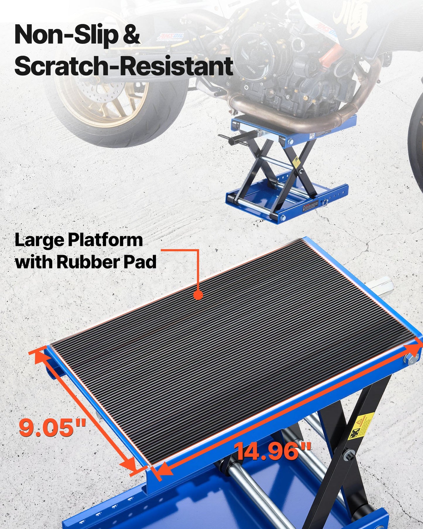 Motorcycle Lift, 499 kg Motorcycle Scissor Lift Jack with Wide Deck & Locking Pin, 95-340 mm Center Hoist Crank Stand, Steel Scissor Jack for Street Bikes, Cruiser Bikes, Touring, Blue/Black