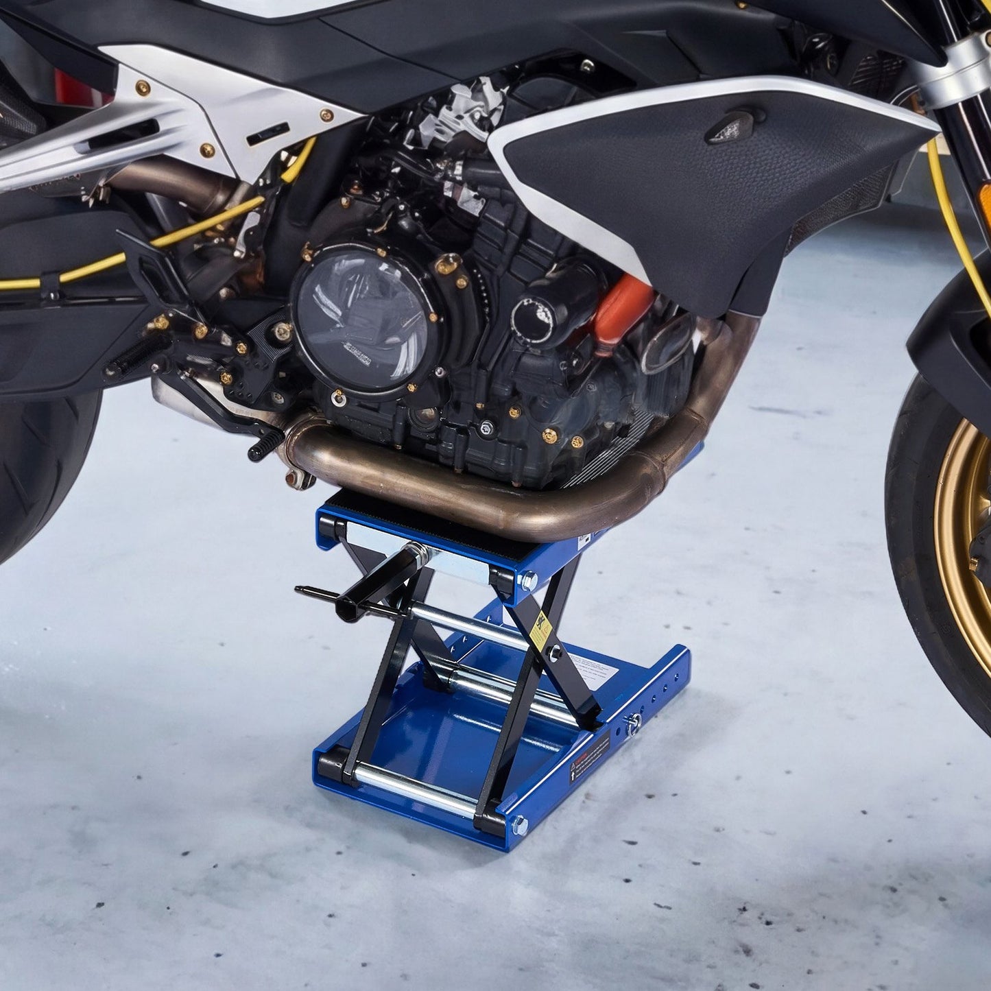 Motorcycle Lift, 499 kg Motorcycle Scissor Lift Jack with Wide Deck & Locking Pin, 95-340 mm Center Hoist Crank Stand, Steel Scissor Jack for Street Bikes, Cruiser Bikes, Touring, Blue/Black