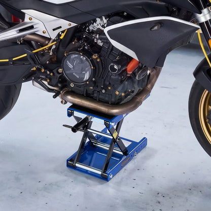 Motorcycle Lift, 499 kg Motorcycle Scissor Lift Jack with Wide Deck & Locking Pin, 95-340 mm Center Hoist Crank Stand, Steel Scissor Jack for Street Bikes, Cruiser Bikes, Touring, Blue/Black