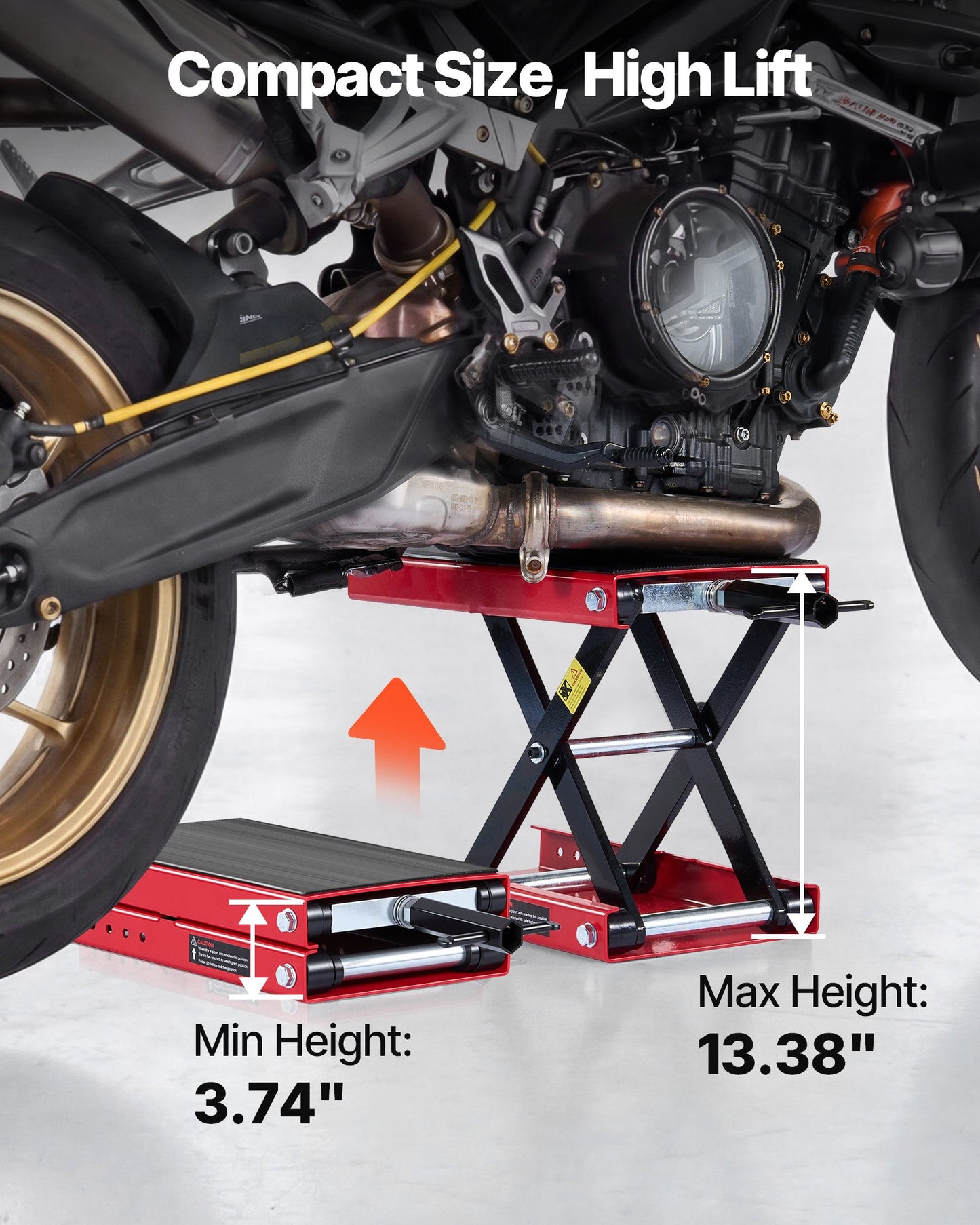Motorcycle Lift, 499 kg Motorcycle Scissor Lift Jack with Wide Deck & Locking Pin, 95-340 mm Center Hoist Crank Stand, Steel Scissor Jack for Street Bikes, Cruiser Bikes, Touring, Red/Black