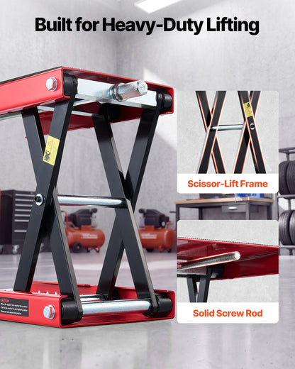 Motorcycle Lift, 499 kg Motorcycle Scissor Lift Jack with Wide Deck & Locking Pin, 95-340 mm Center Hoist Crank Stand, Steel Scissor Jack for Street Bikes, Cruiser Bikes, Touring, Red/Black