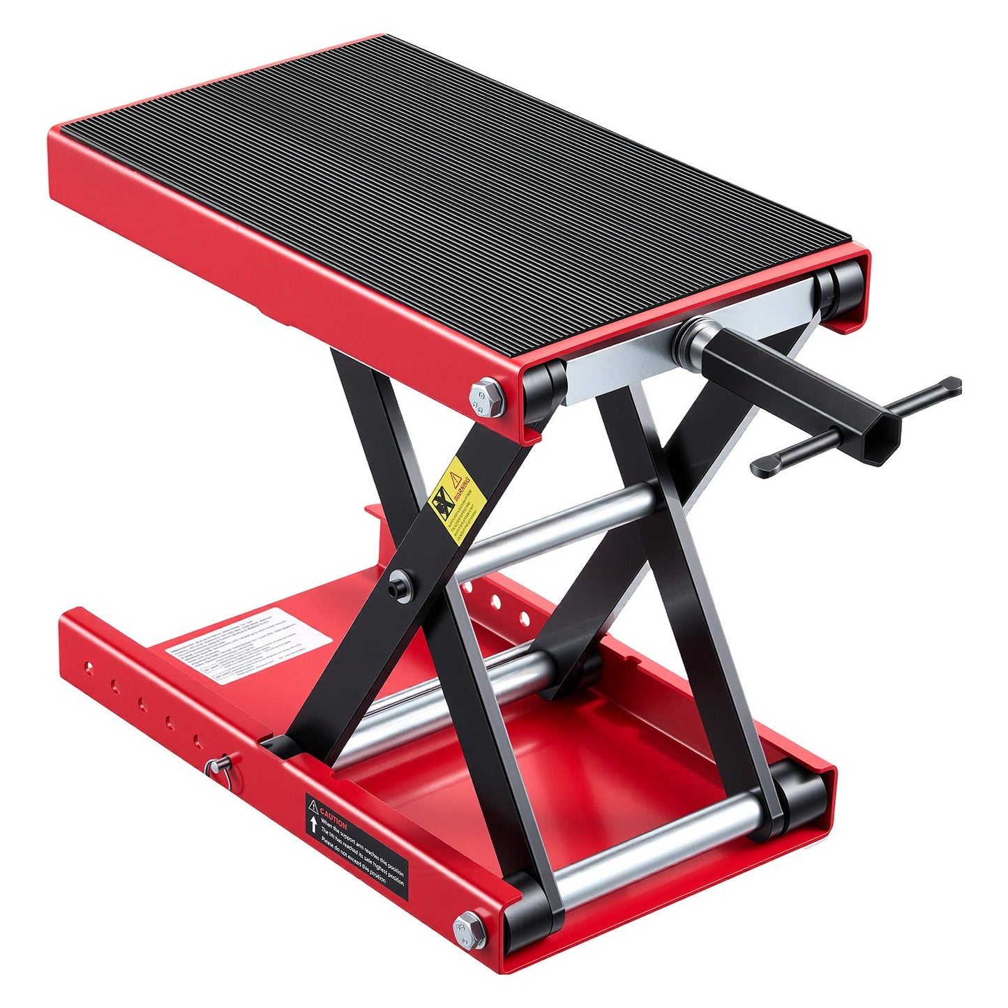 Motorcycle Lift, 499 kg Motorcycle Scissor Lift Jack with Wide Deck & Locking Pin, 95-340 mm Center Hoist Crank Stand, Steel Scissor Jack for Street Bikes, Cruiser Bikes, Touring, Red/Black