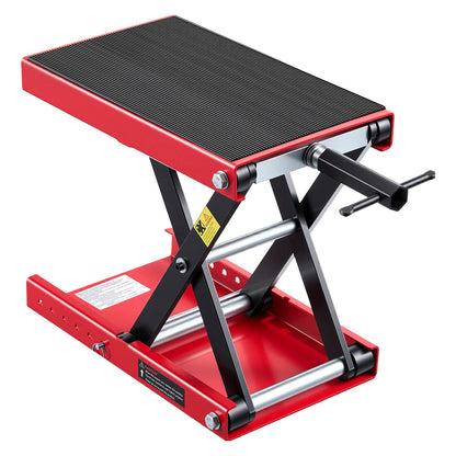 Motorcycle Lift, 499 kg Motorcycle Scissor Lift Jack with Wide Deck & Locking Pin, 95-340 mm Center Hoist Crank Stand, Steel Scissor Jack for Street Bikes, Cruiser Bikes, Touring, Red/Black