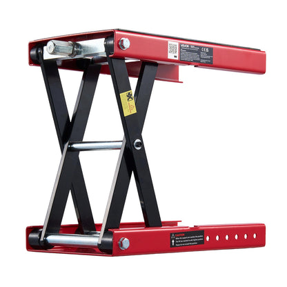 Motorcycle Lift, 499 kg Motorcycle Scissor Lift Jack with Wide Deck & Locking Pin, 95-340 mm Center Hoist Crank Stand, Steel Scissor Jack for Street Bikes, Cruiser Bikes, Touring, Red/Black