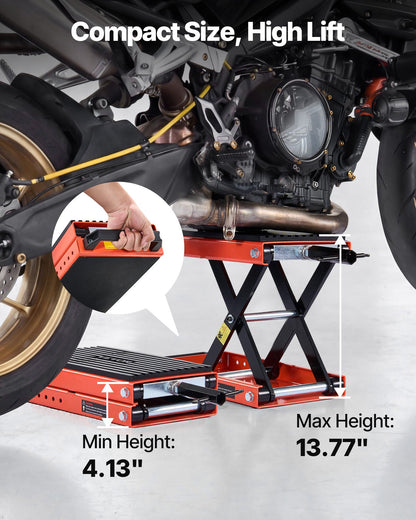 Motorcycle Lift, 680 kg Motorcycle Scissor Lift Jack with Wide Deck & Locking Pin, 105-350 mm Center Hoist Crank Stand, Steel Scissor Jack for Street Bikes, Cruiser Bikes, Touring Motorcycles
