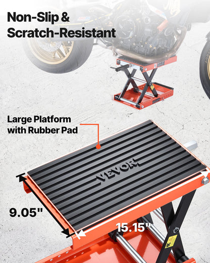 Motorcycle Lift, 680 kg Motorcycle Scissor Lift Jack with Wide Deck & Locking Pin, 105-350 mm Center Hoist Crank Stand, Steel Scissor Jack for Street Bikes, Cruiser Bikes, Touring Motorcycles