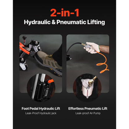 VEVOR 1500lbs Hydraulic & Pneumatic Motorcycle Jack Lift Hoist Stand 2 Casters