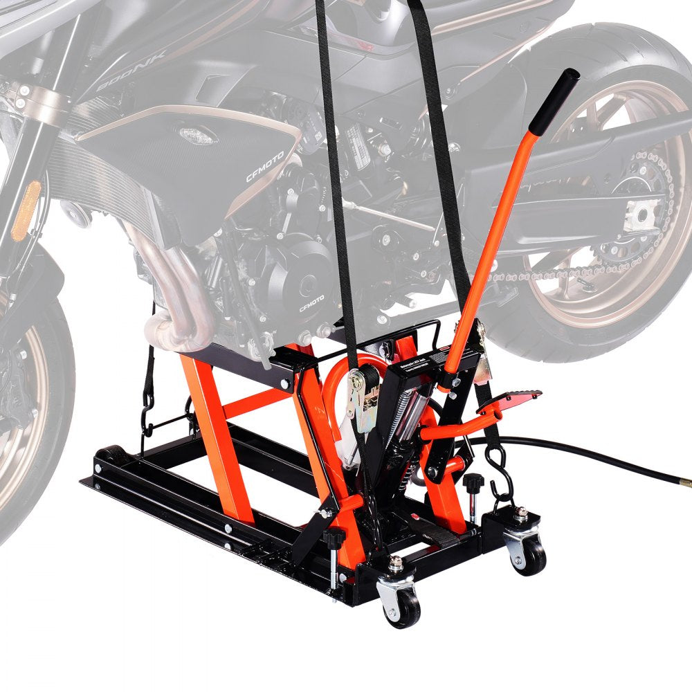 VEVOR 1500lbs Hydraulic & Pneumatic Motorcycle Jack Lift Hoist Stand 2 Casters