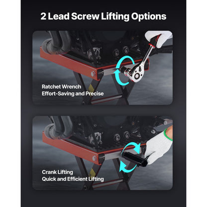 VEVOR Motorcycle Scissor Lift Jack 1200lbs Wide Deck Motorcycle Lift Stand Crank