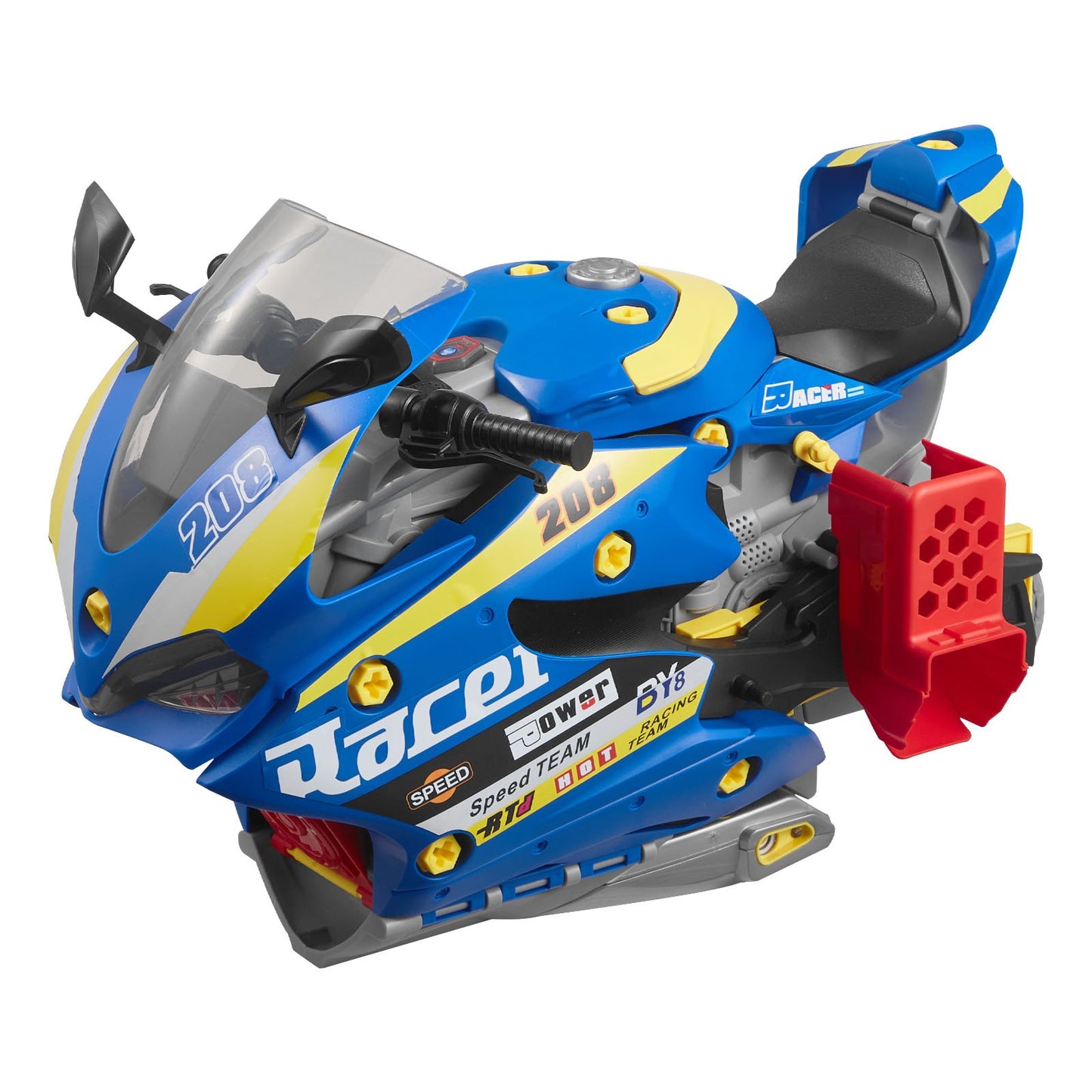Motorcycle Engine Toy, 25 Pieces, Motorcycle Mechanic Toy with Removable Parts, Lights & Sounds, Simulated Riding & Track Racing, Kids Mechanic Workshop Set for Toddler 3 Years and Up, Blue