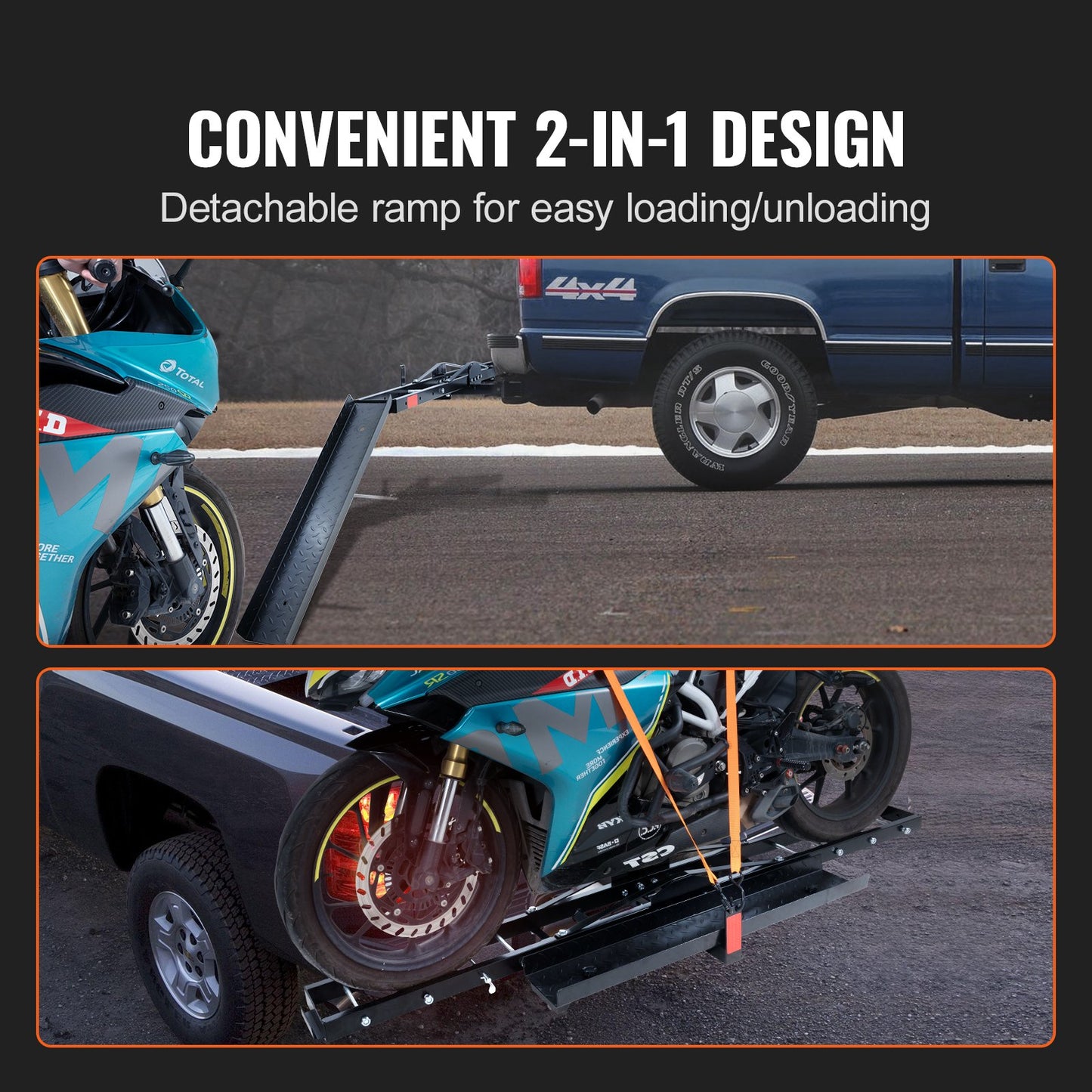 VEVOR Motorcycle Carrier, 600 LBS Steel Motorcycle Carrier Hitch Mount with Loading