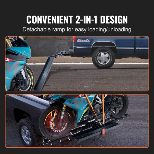 Steel Motorcycle Hitch Carrier with Ramp, 272 kg Capacity, for 2 m Hitch Receiver