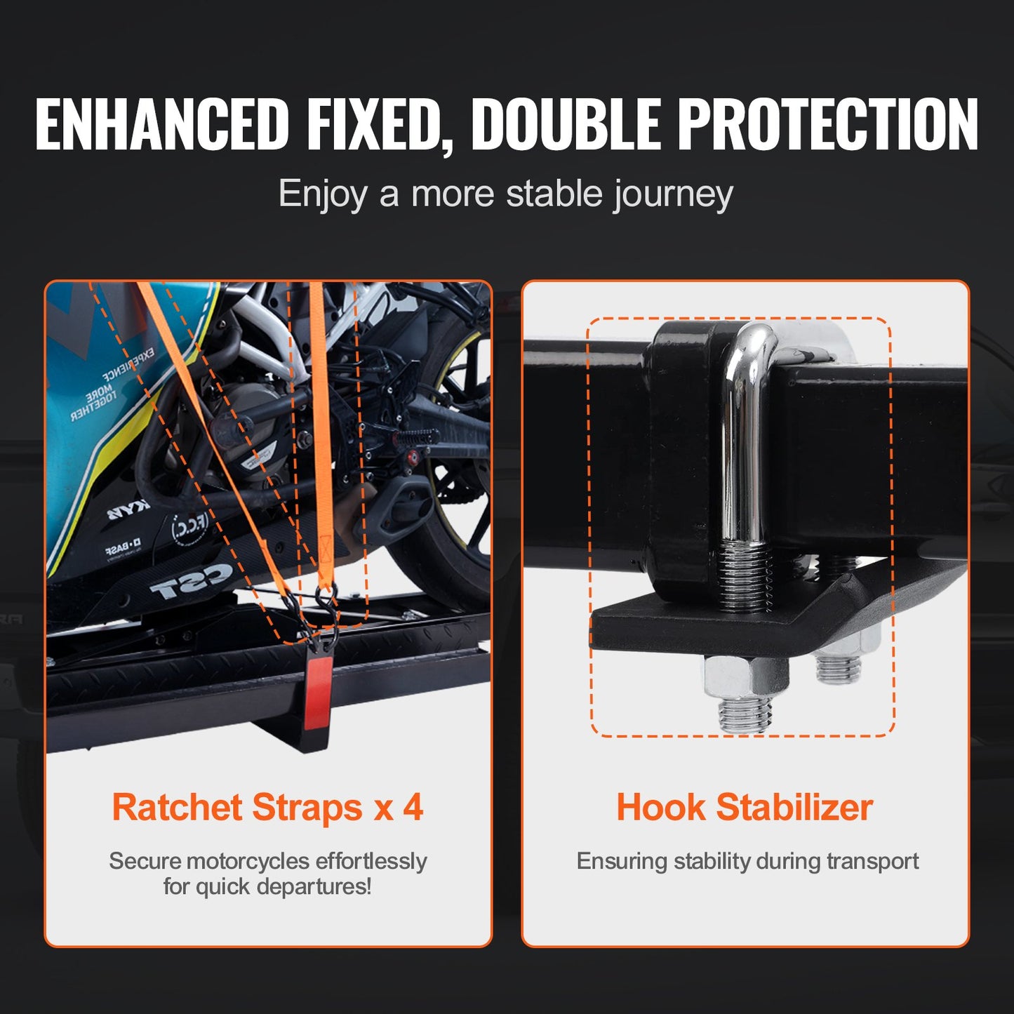 VEVOR Motorcycle Carrier, 600 LBS Steel Motorcycle Carrier Hitch Mount with Loading