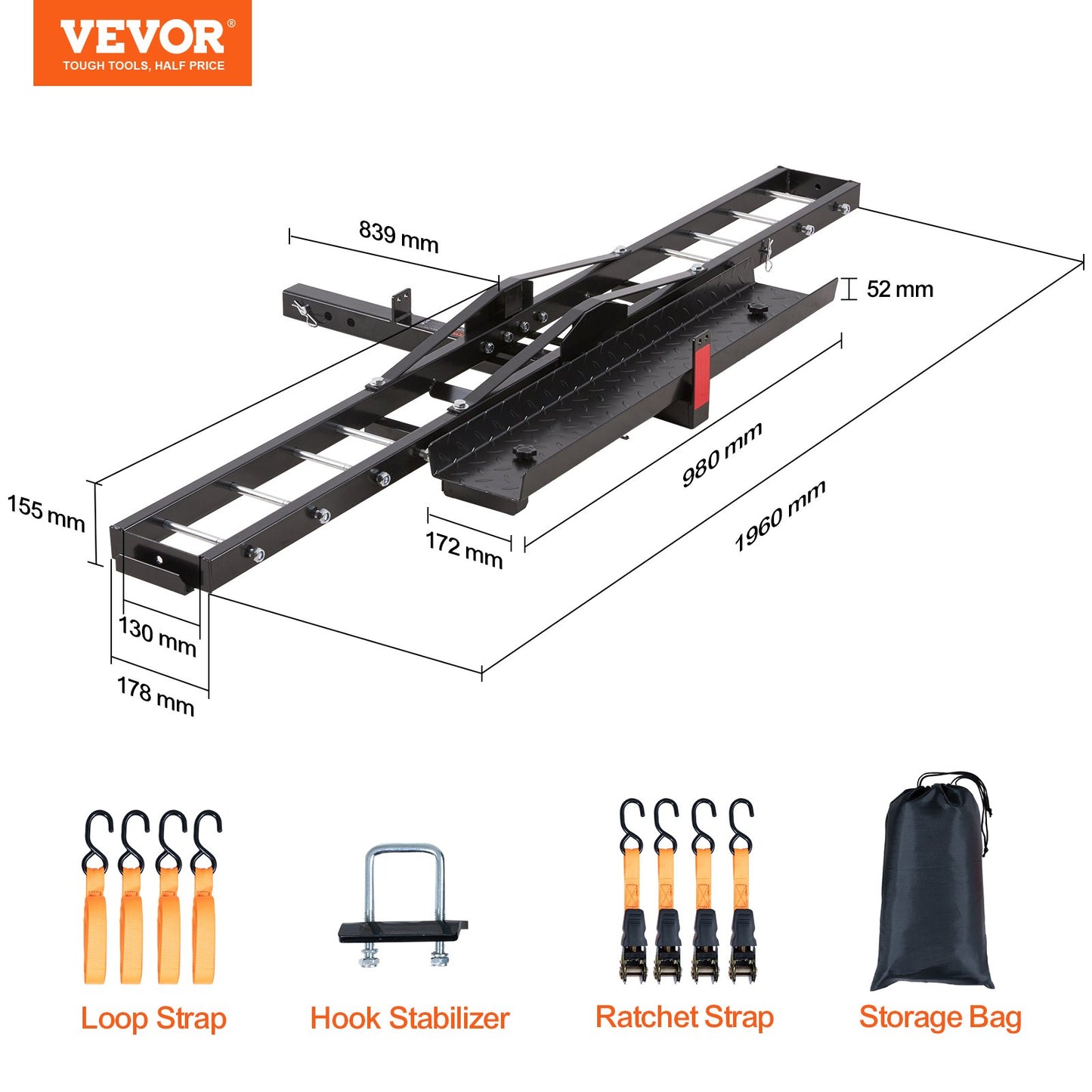 VEVOR Motorcycle Carrier, 600 LBS Steel Motorcycle Carrier Hitch Mount with Loading