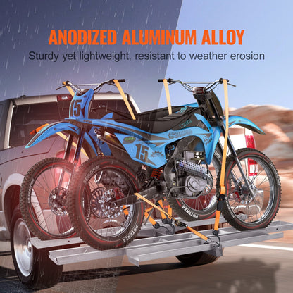 Dual Motorcycle Aluminum Carrier Hitch Mount with Ramp, 272 kg Capacity, Silver