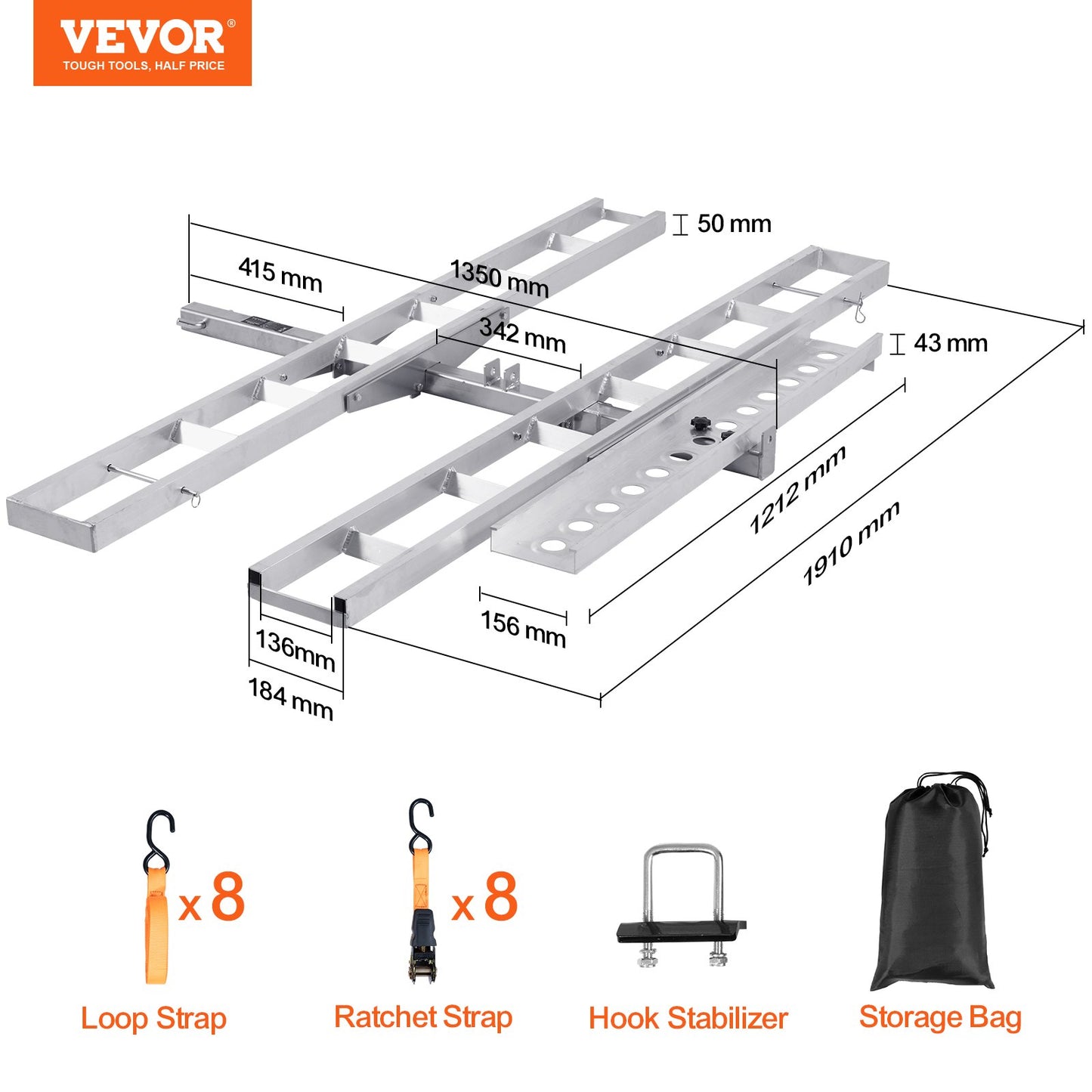 VEVOR Motorcycle Carrier, 2-Bike 272.15KGS Aluminum Motorcycle Carrier Hitch Mount,