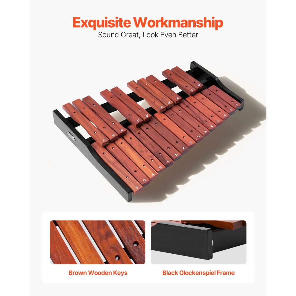 Glockenspiel Xylophone, 25 Notes, Wooden Professional Xylophone Percussion Instrument, with 4 Mallets, Carrying Bag, Beginner Glockenspiel Musical Instrument Kit for Adults and Kids Students