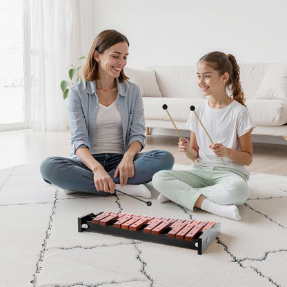 Glockenspiel Xylophone, 25 Notes, Wooden Professional Xylophone Percussion Instrument, with 4 Mallets, Carrying Bag, Beginner Glockenspiel Musical Instrument Kit for Adults and Kids Students