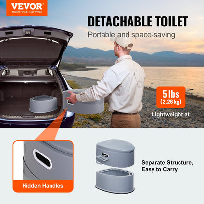Portable Camping Toilet with 5L Bucket & Dual Lids, 136 kg Capacity, 0.5m Height