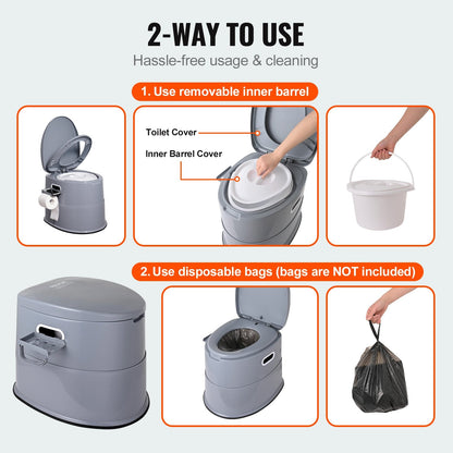 Portable Camping Toilet with 5L Bucket & Dual Lids, 136 kg Capacity, 0.5m Height