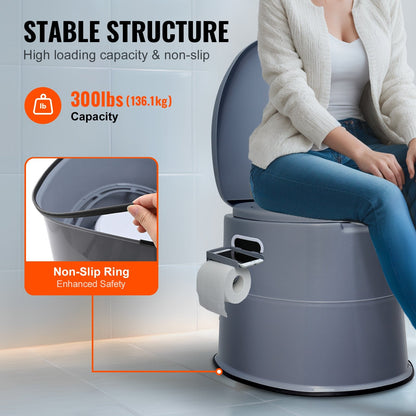 Portable Camping Toilet with 5L Bucket & Dual Lids, 136 kg Capacity, 0.5m Height