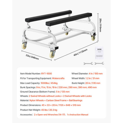 VEVOR Watercraft PWC Dolly Boat 454 kg Capacity Jet Ski Stand Storage Cart