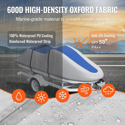 Durable Jet Ski Cover 3.2-3.42m, Waterproof, UV Resistant, Grey/Blue
