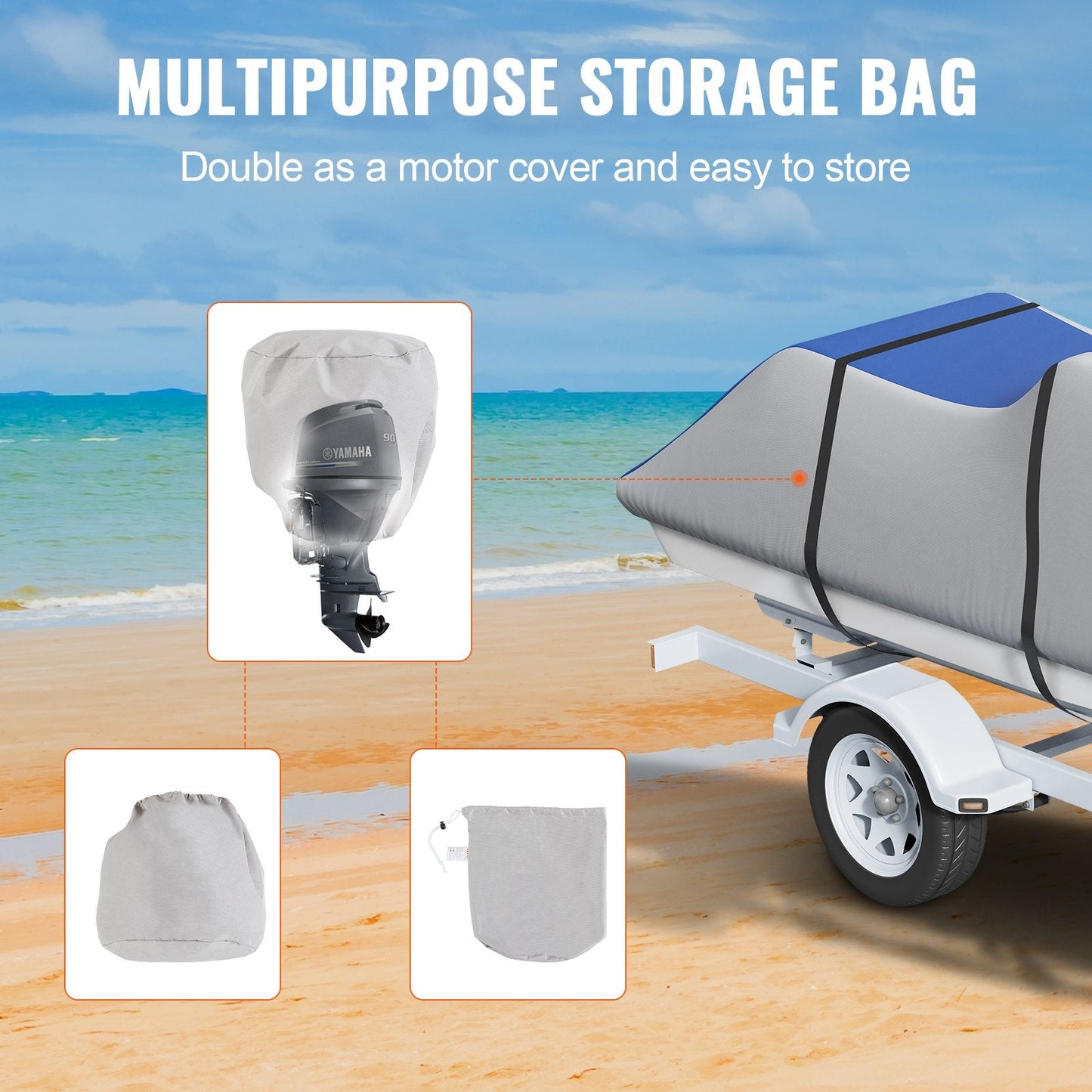 Durable Jet Ski Cover 3.2-3.42m, Waterproof, UV Resistant, Grey/Blue
