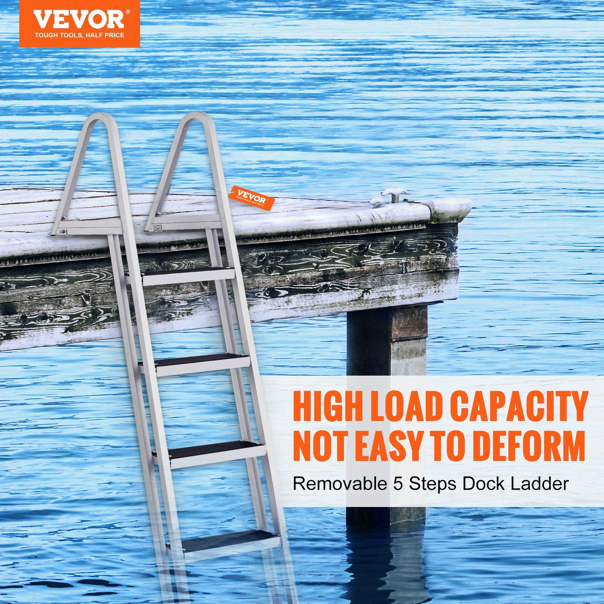 Wide nonslip rubber-padded steps provide secure footing when entering or leaving a pontoon boat or dock