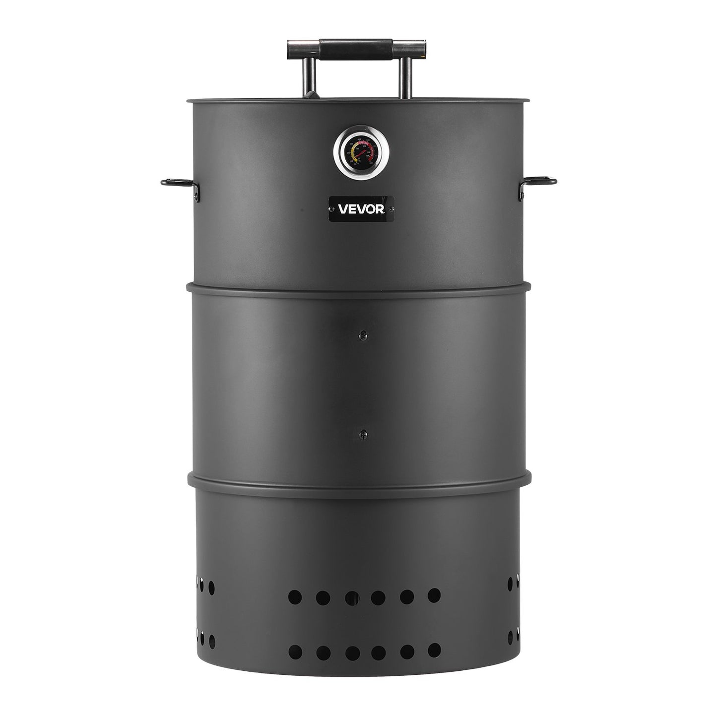 Charcoal Smoker Grill, 470mm Barrel Charcoal BBQ Smoker, Coated Steel Outdoor Barbecue Grill with 2 Grilling Grates, 1 Hanging Rod, 6 Hooks & Thermometer, Ideal for Party Backyard Patio Cooking