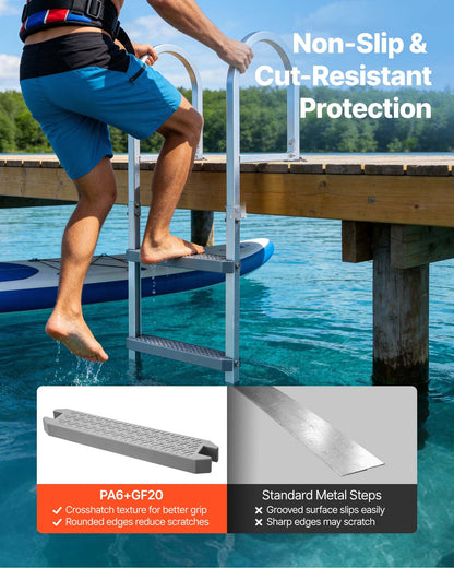Removable Dock Ladder, 5 Steps, Aluminum Alloy Pontoon Boat Swim Ladder, with Non-Slip Wide PP Steps, 227 kg Weight Capacity, Quick Release Design, for Lake Swimming, Pool, Marine Boarding