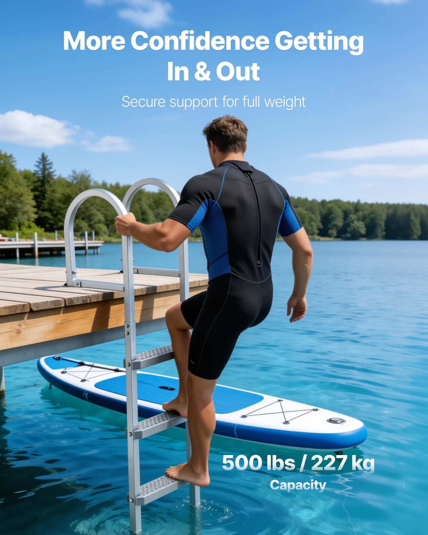 Removable Dock Ladder, 4 Steps, Aluminum Alloy Pontoon Boat Swim Ladder, with Non-Slip Wide PP Steps, 227 kg Weight Capacity, Quick Release Design, for Lake Swimming, Pool, Marine Boarding