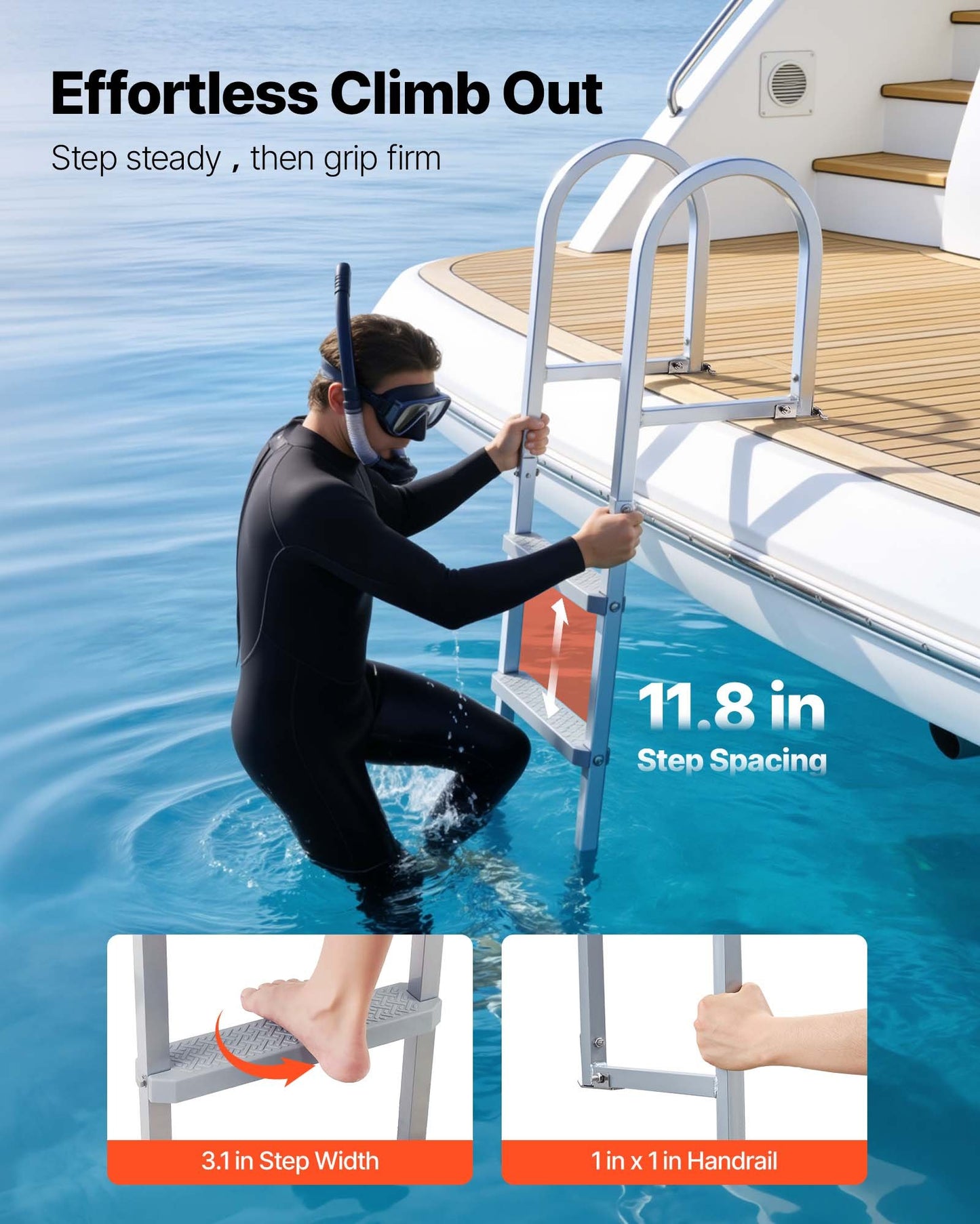 Removable Dock Ladder, 4 Steps, Aluminum Alloy Pontoon Boat Swim Ladder, with Non-Slip Wide PP Steps, 227 kg Weight Capacity, Quick Release Design, for Lake Swimming, Pool, Marine Boarding