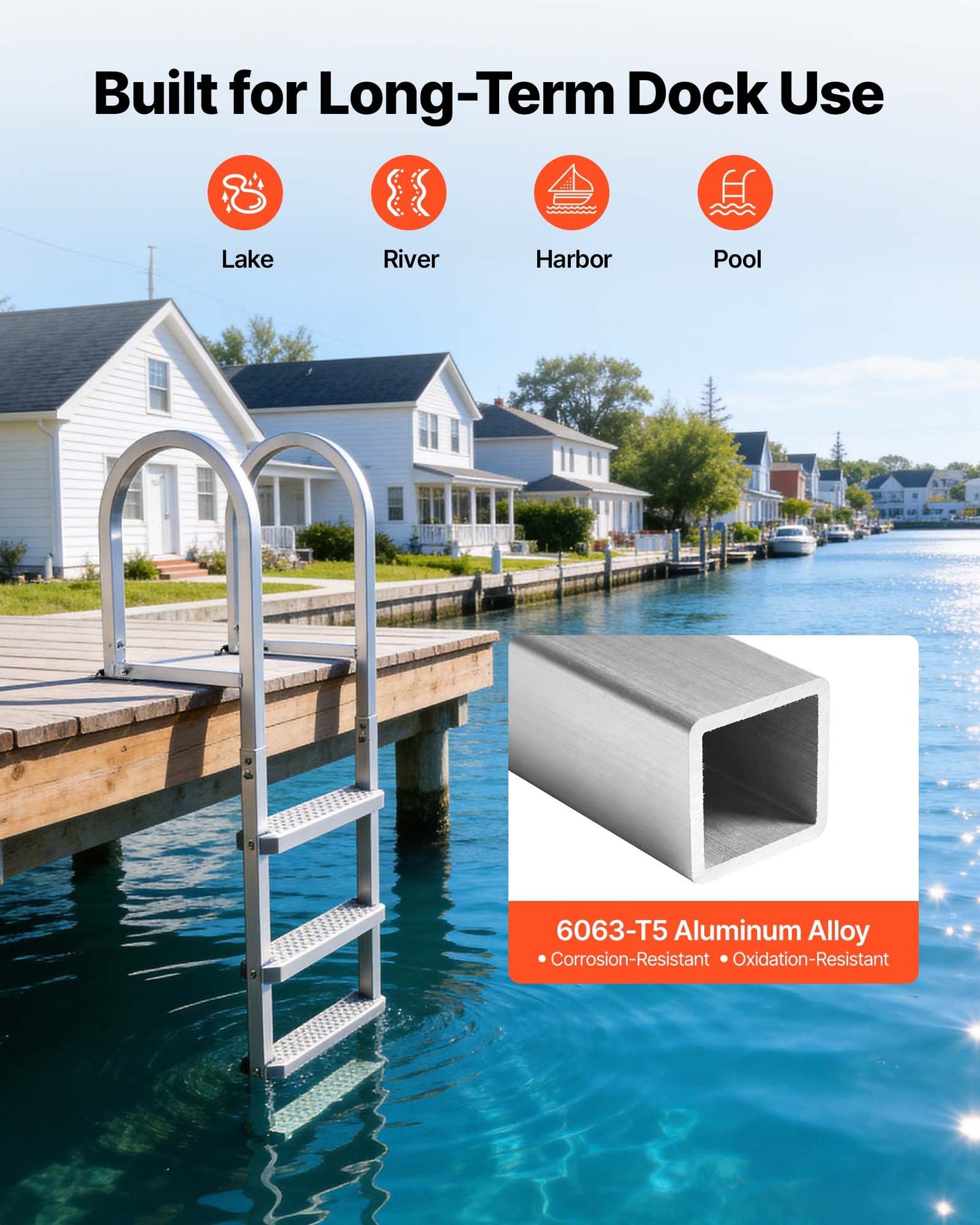 Removable Dock Ladder, 4 Steps, Aluminum Alloy Pontoon Boat Swim Ladder, with Non-Slip Wide PP Steps, 227 kg Weight Capacity, Quick Release Design, for Lake Swimming, Pool, Marine Boarding