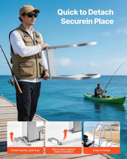 Removable Dock Ladder, 4 Steps, Aluminum Alloy Pontoon Boat Swim Ladder, with Non-Slip Wide PP Steps, 227 kg Weight Capacity, Quick Release Design, for Lake Swimming, Pool, Marine Boarding