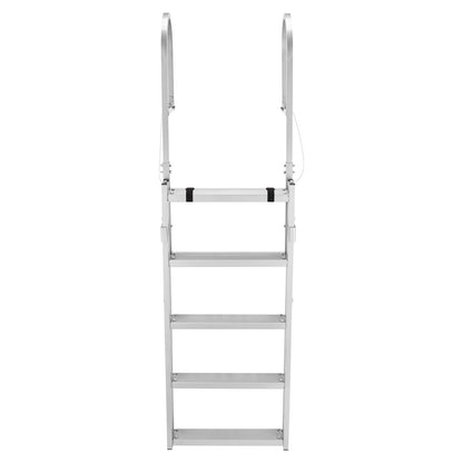 Retractable Dock Ladder, 5 Steps, Aluminum Alloy Pontoon Boat Swim Ladder, with Non-Slip Wide Steps, 159 kg Weight Capacity, Adjustable Height, for Lake Swimming, Pool, Boat, Marine Boarding