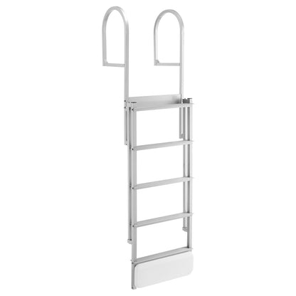 Retractable Dock Ladder, 5 Steps, Aluminum Alloy Pontoon Boat Swim Ladder with Auto-Lift Float, Non-Slip Wide Steps, 227 kg Weight Capacity, Adjustable Height, for Lake Pool Marine Boarding