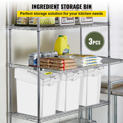 VEVOR Ingredient Bin, 5.2 Gallon / 20 L Capacity Ingredient Storage Bin, 3 Pcs/Set,